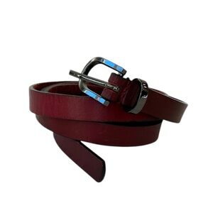 Red Leather Belt with Dark Silver Buckle